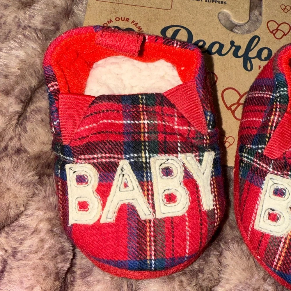 Dearfoams Red Plaid Baby Bear Slippers